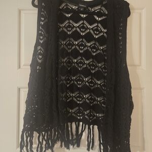 Torrid Black Open-Knit Fringe Vest